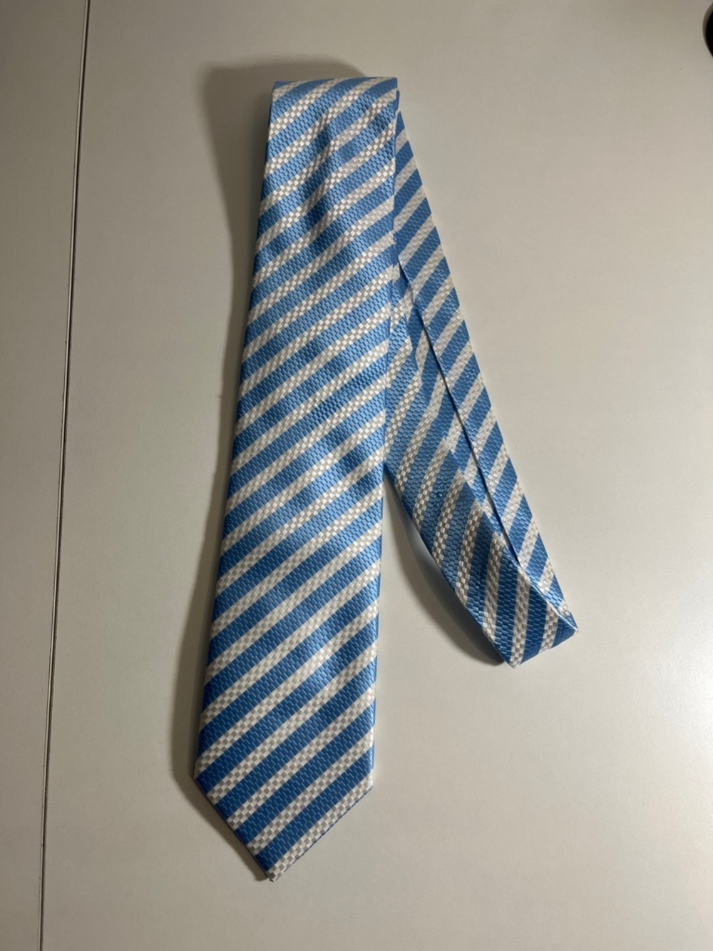 Sam Surin Classic Light Blue and White Striped Men's Tie